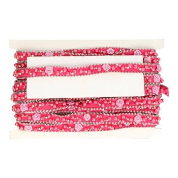 Reißverschluss-Band Rosa mit Perlen und Röschen in Pink 23mm